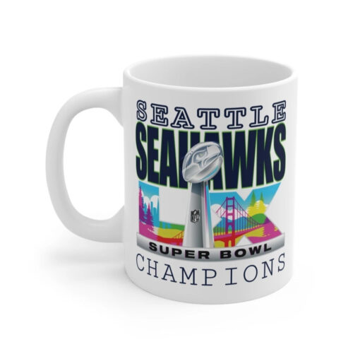 Seattle Seahawks Super Bowl LX Champions Mug 15oz Colorful Skyline