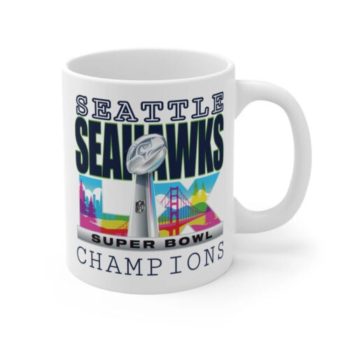 Seattle Seahawks Super Bowl LX Champions Mug 15oz Colorful Skyline