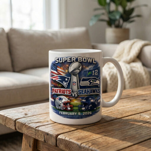 Seattle Seahawks vs Patriots Super Bowl 2026 Mug 11oz 15oz