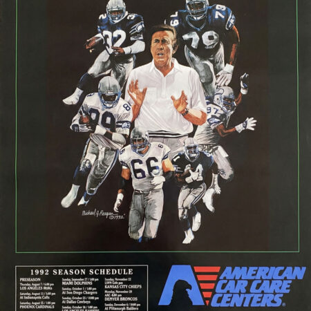 Seattle Seahawks Vtg Schedule 1992 Football Paper Poster Wall Decor 27 x 18.5