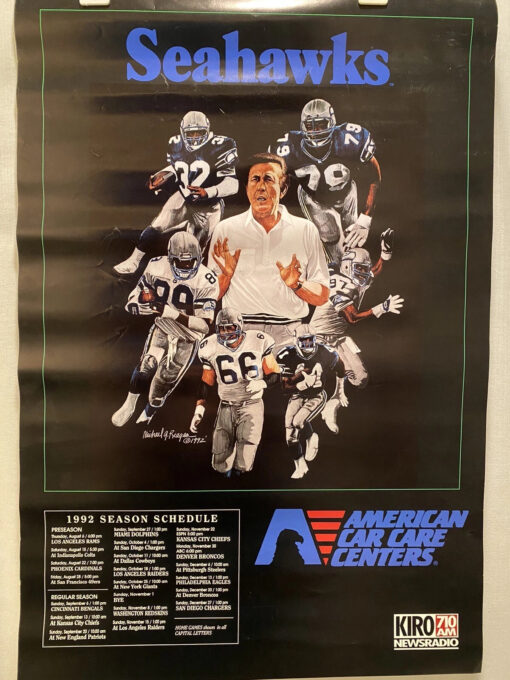 Seattle Seahawks Vtg Schedule 1992 Football Paper Poster Wall Decor 27 x 18.5