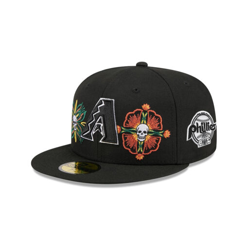 Arizona Diamondbacks Day of the Dead Skull and Flowers Black Embroidered Fitted Cap