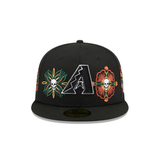 Arizona Diamondbacks Day of the Dead Skull and Flowers Black Embroidered Fitted Cap