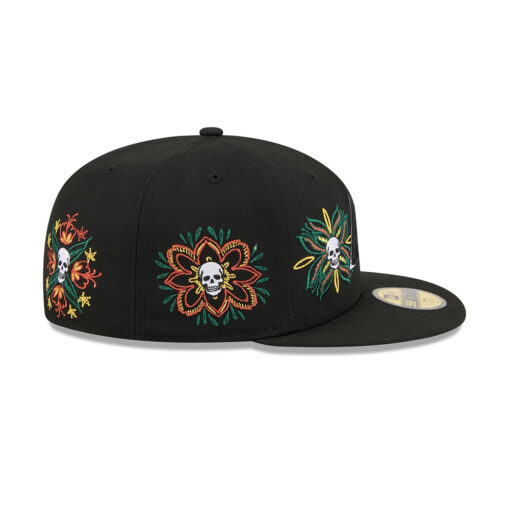 Arizona Diamondbacks Day of the Dead Skull and Flowers Black Embroidered Fitted Cap