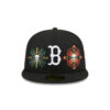 Boston Red Sox Day of the Dead Skull and Flowers Black Embroidered Fitted Hat