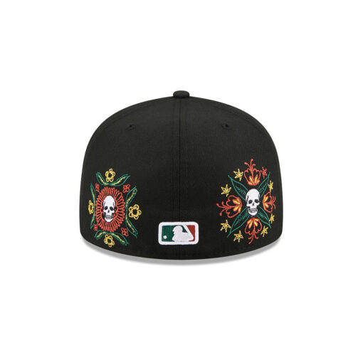 Boston Red Sox Day of the Dead Skull and Flowers Black Embroidered Fitted Hat