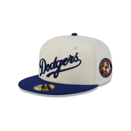 Los Angeles Dodgers Two Tone Stitch Cream Stitched Fitted Cap