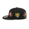 New York Mets Day of the Dead Skull & Flowers Black Embroidery Fitted Cap