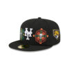 New York Mets Day of the Dead Skull & Flowers Black Embroidery Fitted Cap