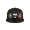 New York Mets Day of the Dead Skull & Flowers Black Embroidery Fitted Cap