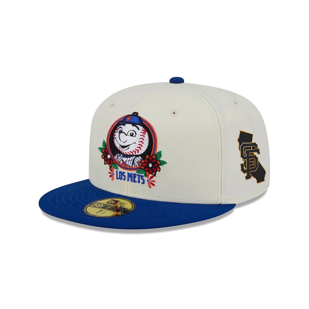New York Mets Day of the Dead Sugar Skull Mascot Cream Embroidery Fitted Cap New York Mets Day of the Dead Sugar Skull Mascot Cream Embroidery Fitted Cap