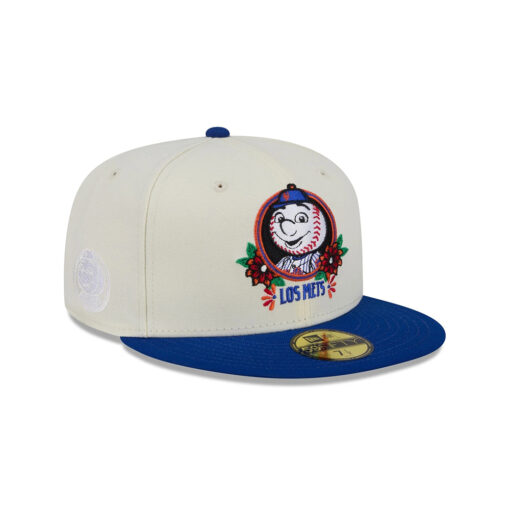 New York Mets Day of the Dead Sugar Skull Mascot Cream Embroidery Fitted Cap New York Mets Day of the Dead Sugar Skull Mascot Cream Embroidery Fitted Cap