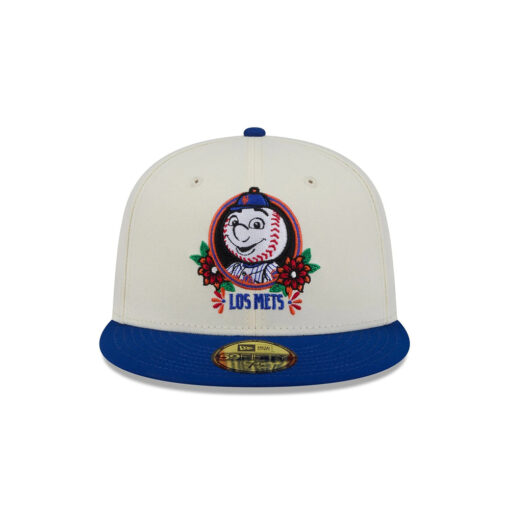 New York Mets Day of the Dead Sugar Skull Mascot Cream Embroidery Fitted Cap New York Mets Day of the Dead Sugar Skull Mascot Cream Embroidery Fitted Cap