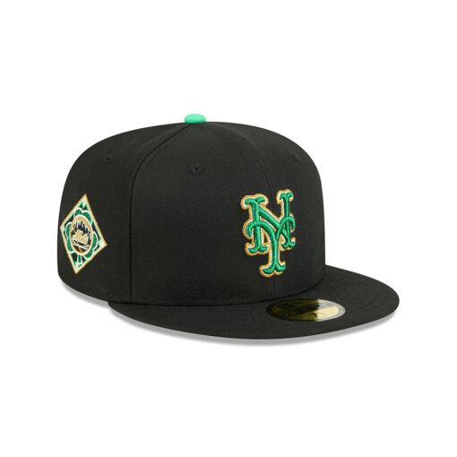 New York Mets St. Patricks Day Black Embroidered Fitted Cap