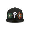 Philadelphia Phillies Day of the Dead Skull & Flowers Black Embroidered Logo Fitted Cap