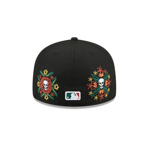 Philadelphia Phillies Day of the Dead Skull Flowers Black Embroidered Logo Fitted Cap