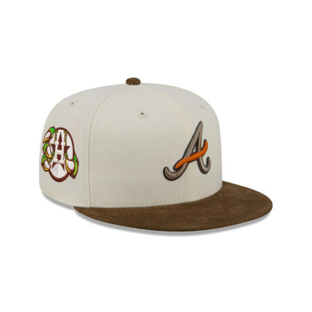 Atlanta Braves Corduroy Chrome Fitted Cap in Cream