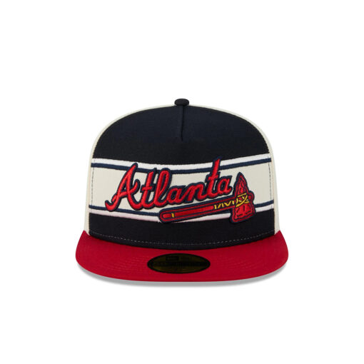 Atlanta Braves Derby Stripe A-Frame Fitted Cap in Cream Black