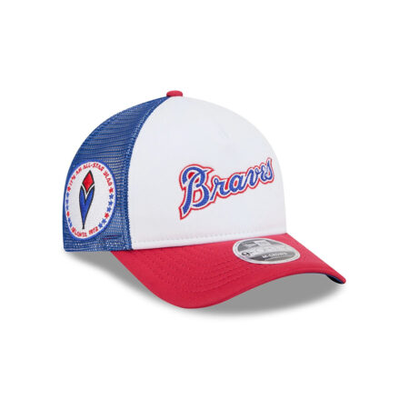 Atlanta Braves Derby Stripe M-Crown A-Frame Snapback in White Red