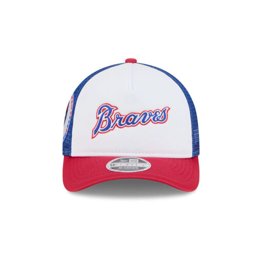 Atlanta Braves Derby Stripe M-Crown A-Frame Snapback in White Red