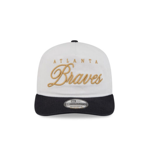 Atlanta Braves Gold Script Adjustable Cap in White