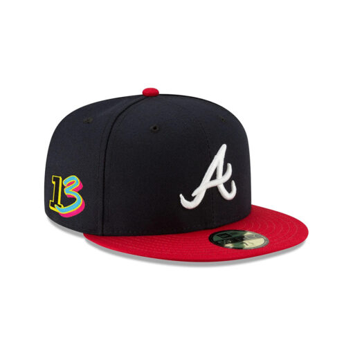 Atlanta Braves Number 13 Side Patch Fitted Cap in Black Red
