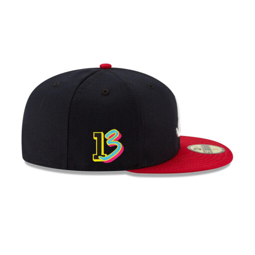 Atlanta Braves Number 13 Side Patch Fitted Cap in Black Red