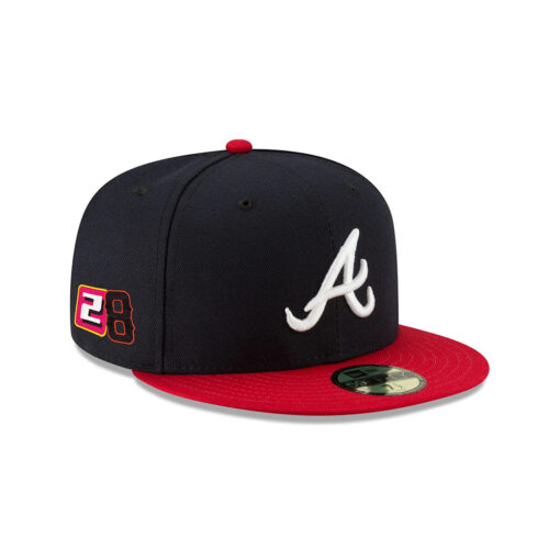 Atlanta Braves Number 28 Side Patch Fitted Cap in Black/Red