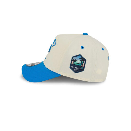 Detroit Lions Curved Wordmark Side Patch Snapback Cap in White and Blue
