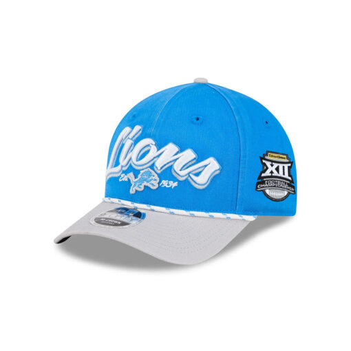 Detroit Lions Script Logo Rope Side Patch Snapback Cap in Blue and White