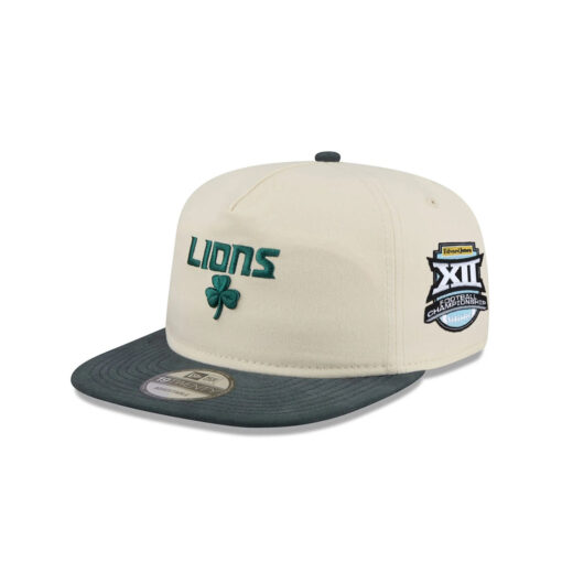Detroit Lions Shamrock Wordmark Side Patch Snapback Cap in Cream and Green