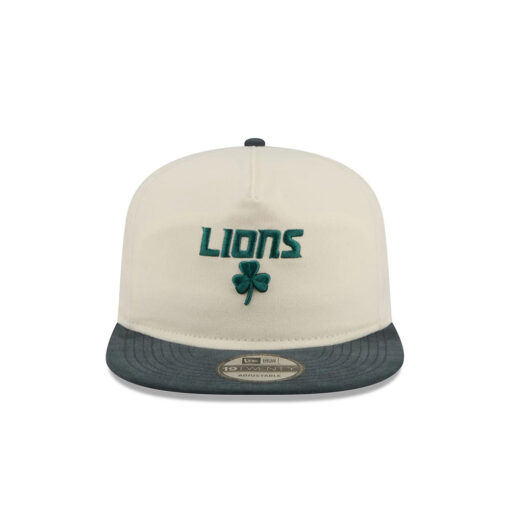 Detroit Lions Shamrock Wordmark Side Patch Snapback Cap in Cream and Green