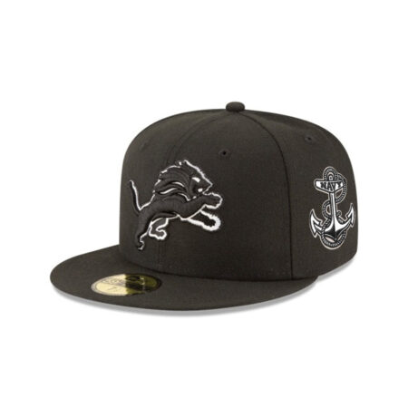 Detroit Lions Tonal Lion Anchor Side Patch Snapback Cap in Black