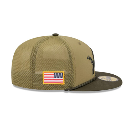 Detroit Lions Tonal Lion Oval Side Patch Trucker Cap in Olive