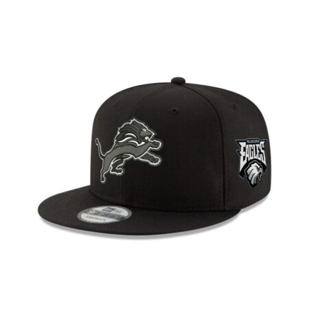 Detroit Lions Tonal Logo Rope Side Patch Snapback Cap in Black