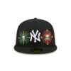 New York Yankees Skull and Flowers Fitted Cap in Black