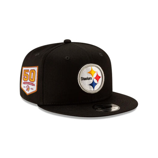 Pittsburgh Steelers Full Color Logo H Side Patch Snapback Cap in Black