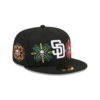 San Diego Padres Day of the Dead Skull & Flowers Fitted Cap in Black
