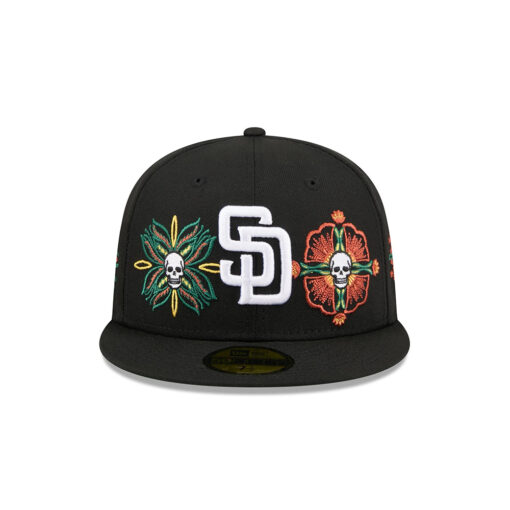 San Diego Padres Day of the Dead Skull & Flowers Fitted Cap in Black