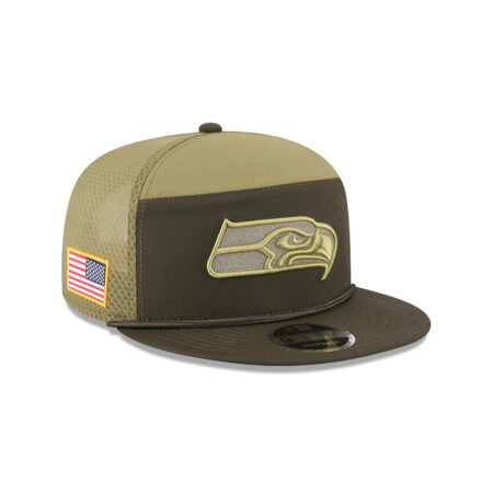 Seattle Seahawks Military Green Service Split Panel Trucker Cap