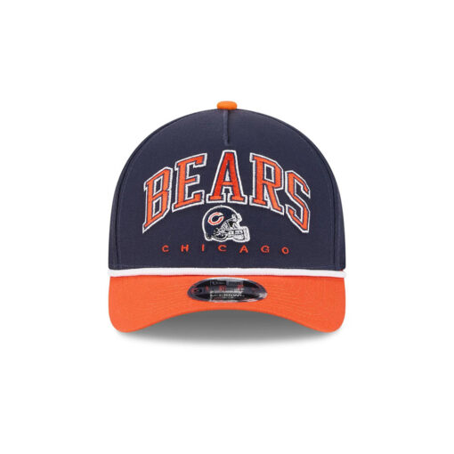 Chicago Bears Arch Wordmark Helmet Side Patch A-Frame Snapback Hat in Navy and Orange