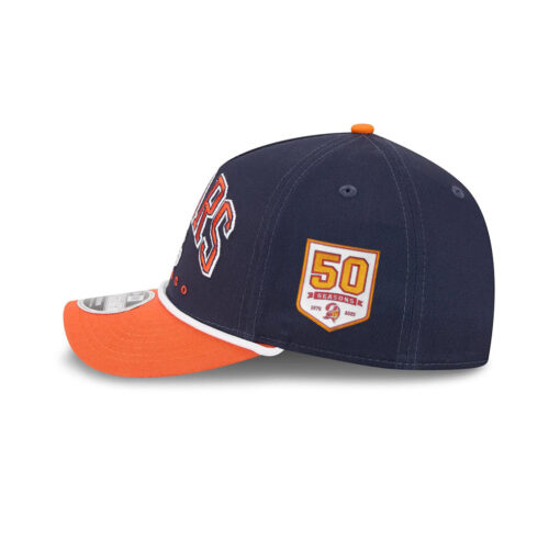 Chicago Bears Arch Wordmark Helmet Side Patch A-Frame Snapback Hat in Navy and Orange