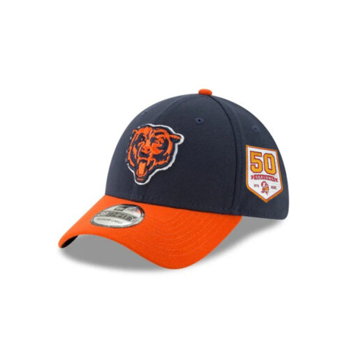 Chicago Bears Bear Head Side Patch Stretch Fit Hat in Navy and Orange Chicago Bears Bear Head Side Patch Stretch Fit Hat in Navy and Orange