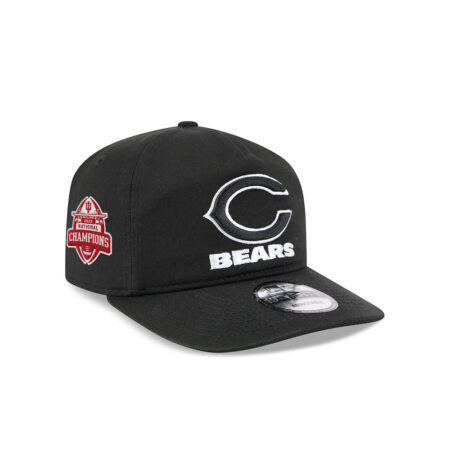 Chicago Bears Black and White C Mark Wordmark Side Patch Adjustable Hat in Black