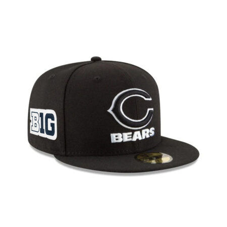 Chicago Bears Black and White C Mark Wordmark Side Patch Fitted Hat in Black