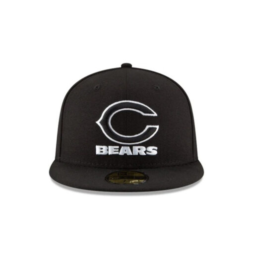 Chicago Bears Black and White C Mark Wordmark Side Patch Fitted Hat in Black Chicago Bears Black and White C Mark Wordmark Side Patch Fitted Hat in Black