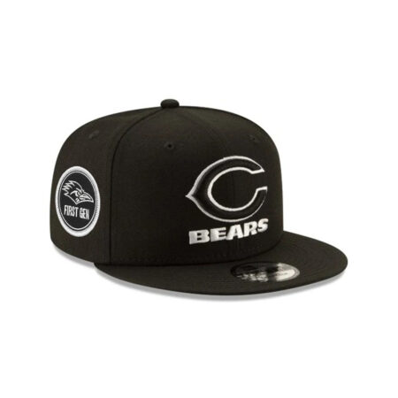 Chicago Bears Black and White C Mark Wordmark Side Patch Snapback Hat in Black