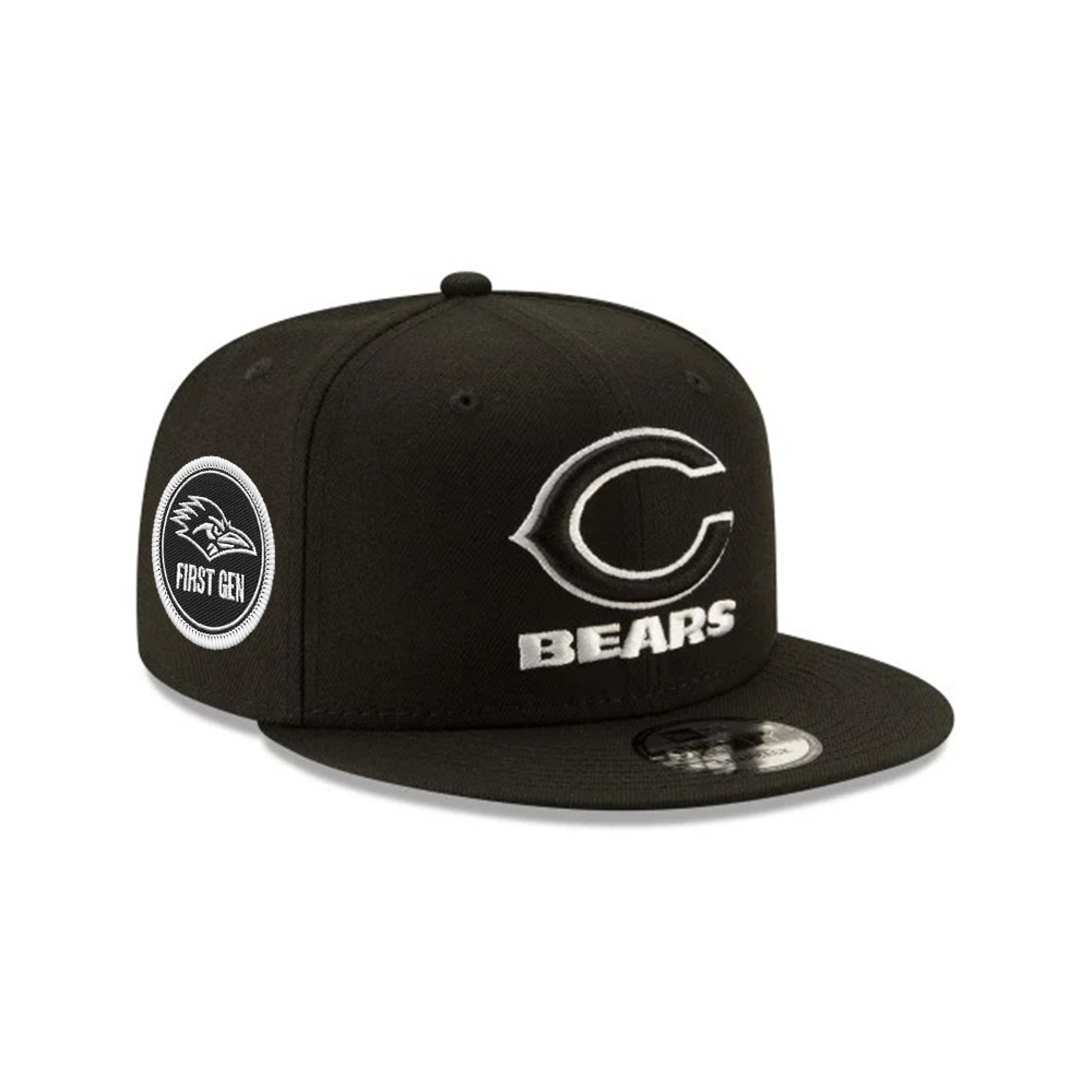 Chicago Bears Black and White C Mark Wordmark Side Patch Snapback Hat in Black Chicago Bears Black and White C Mark Wordmark Side Patch Snapback Hat in Black