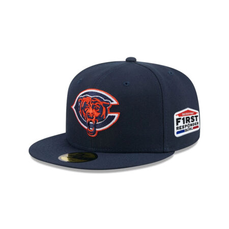 Chicago Bears C Mark Bear Head Side Patch Fitted Hat in Navy