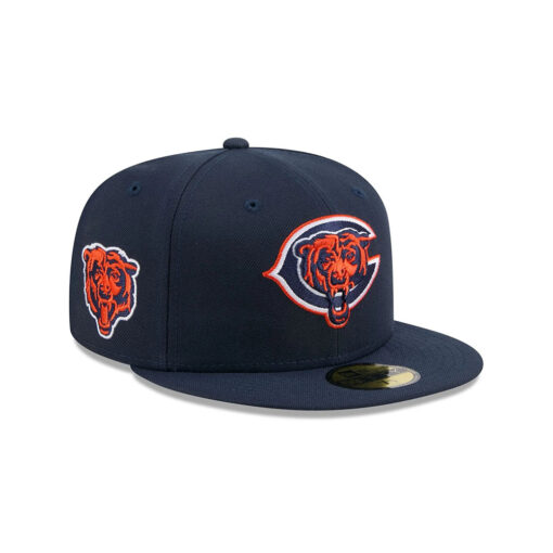 Chicago Bears C Mark Bear Head Side Patch Fitted Hat in Navy